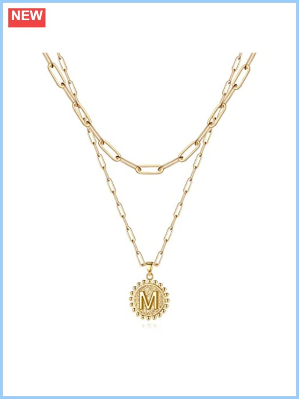 14K Gold Plated Layered Initial Necklace Set Adjustable Paperclip Chain